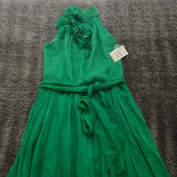 Zara Women 100% Silk Halter Neck Emerald Green Floral Detail A-Line Dress Size L - Picture 6 of 16